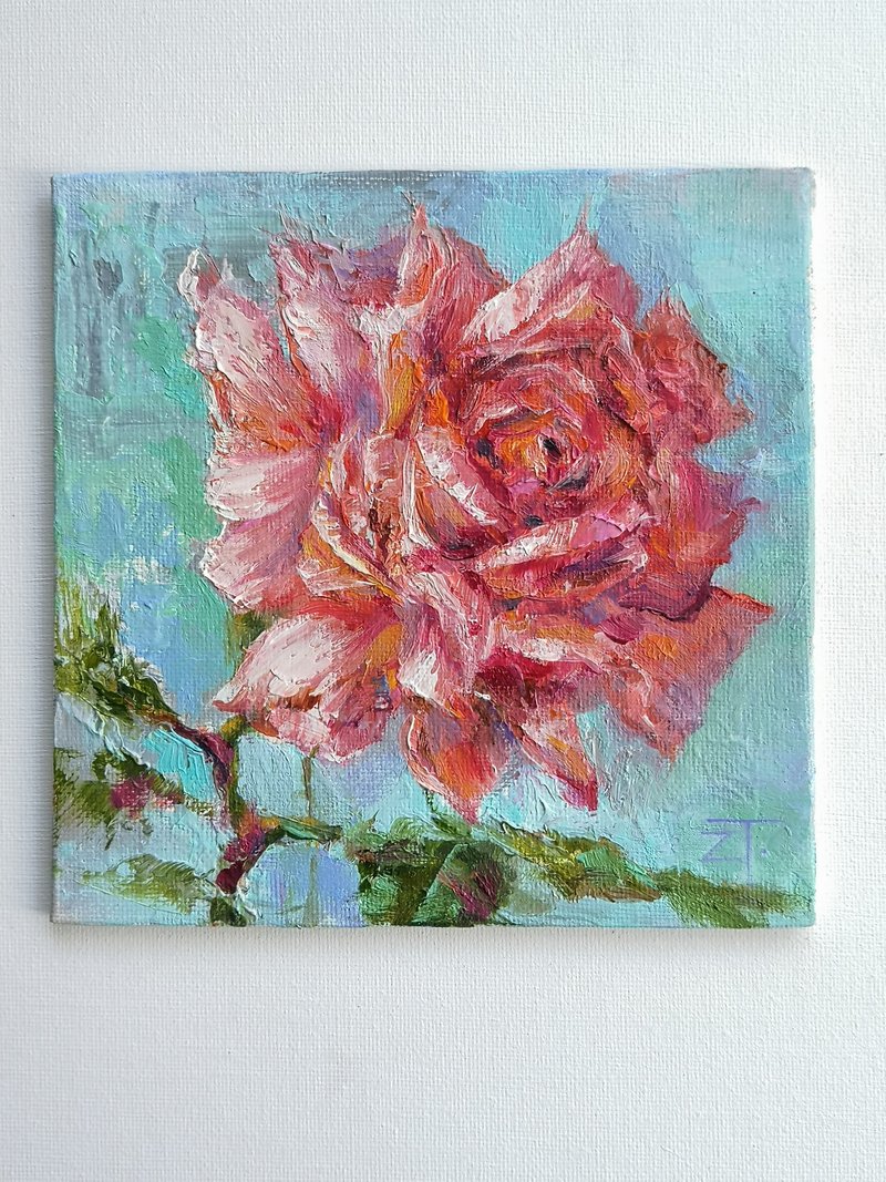 Rose Original Wall Art oil painting on canvas panel 15x15cm. - 海报/装饰画/版画 - 其他材质 