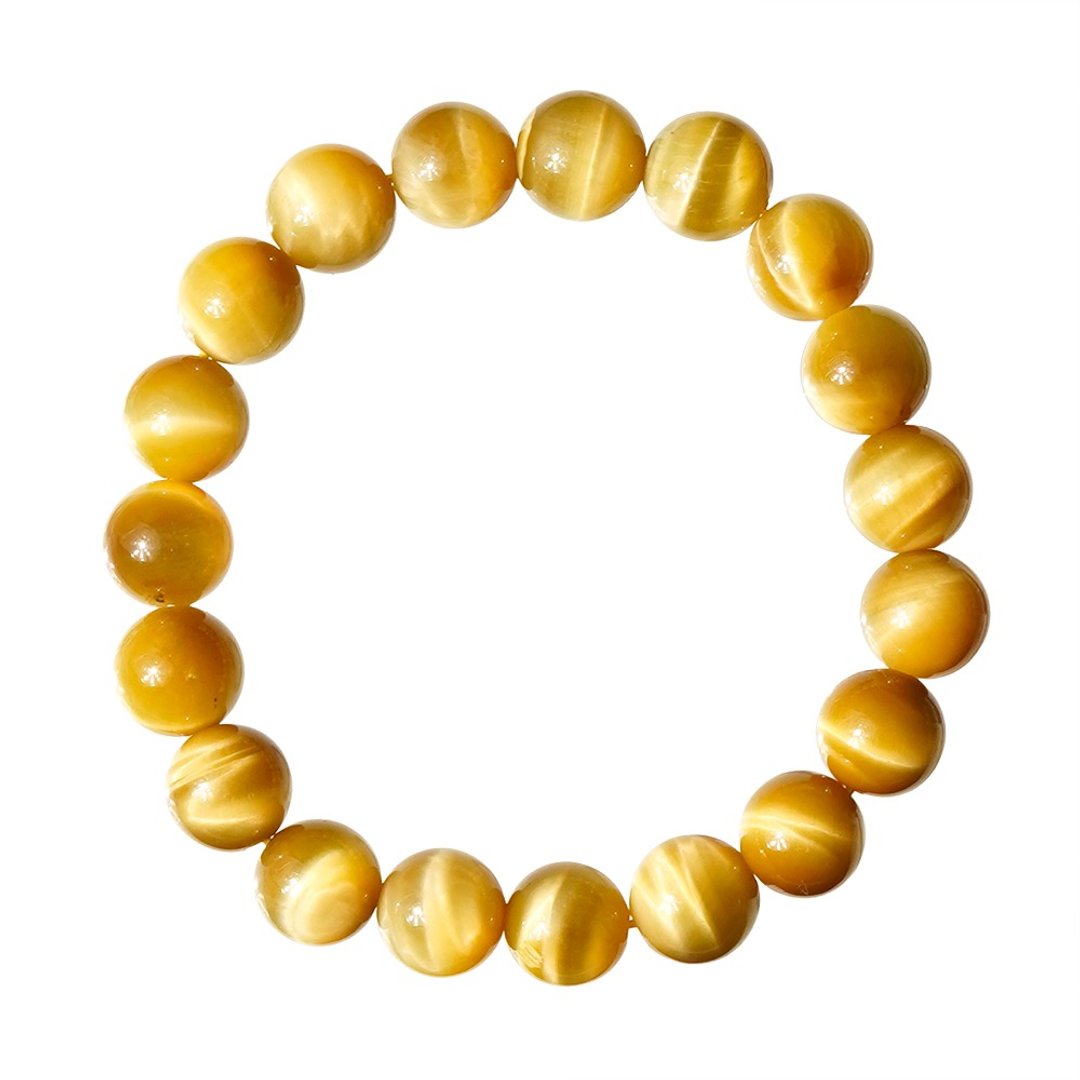 【正佳珠宝】金虎眼石 顶级金黄闪电虎眼 9.8-10.3mm 金虎眼手珠 - 手链/手环 - 半宝石 多色