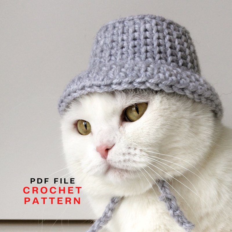 Cat hat, crochet pattern, bucket hat for cat, cute cat hat, cat accessories - 衣/帽 - 其他材质 
