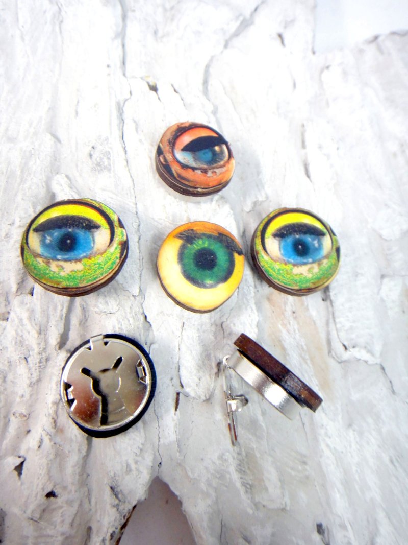 TBL 复古木片钮扣锁 扣在衬衫上的钮扣装饰 男女合用 - 胸针 - 木头 咖啡色