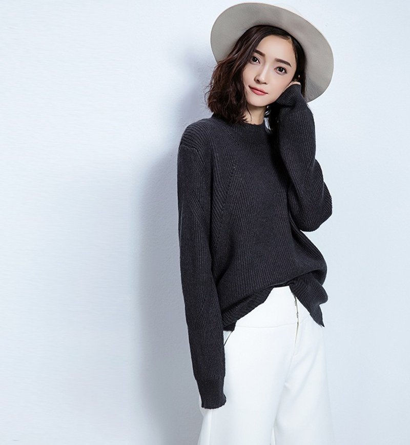 【现货】宽松粗针毛衣 - 女装针织衫/毛衣 - 聚酯纤维 灰色