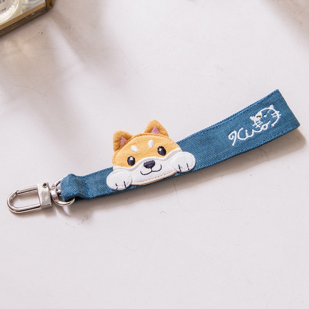 【Kiro猫】柴犬宝宝 刺绣 手勾绳/钥匙圈/吊饰/挂饰【820183】 - 挂绳/吊绳 - 棉 蓝色