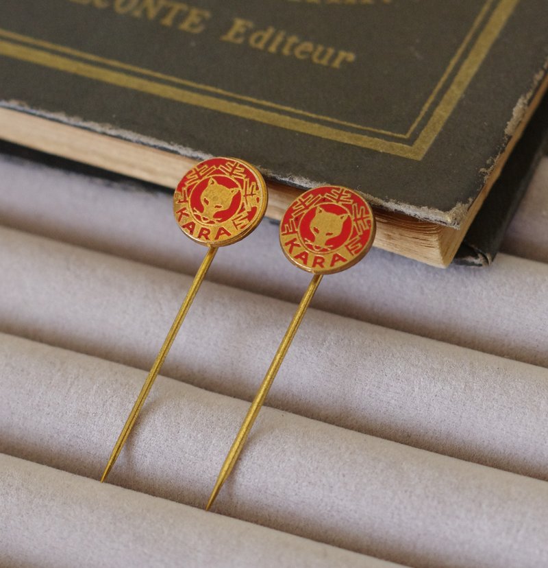 金银宝贝 古董金色红狐狸动物别针胸针领带针 少见  B1867 - 胸针 - 其他金属 金色