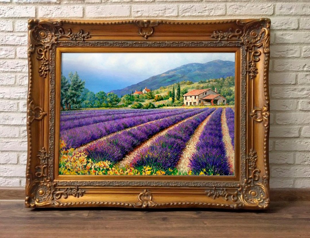 Lavender field Provence Landscape Flowers Original Oil Painting for a Wall - 墙贴/壁贴 - 其他材质 紫色
