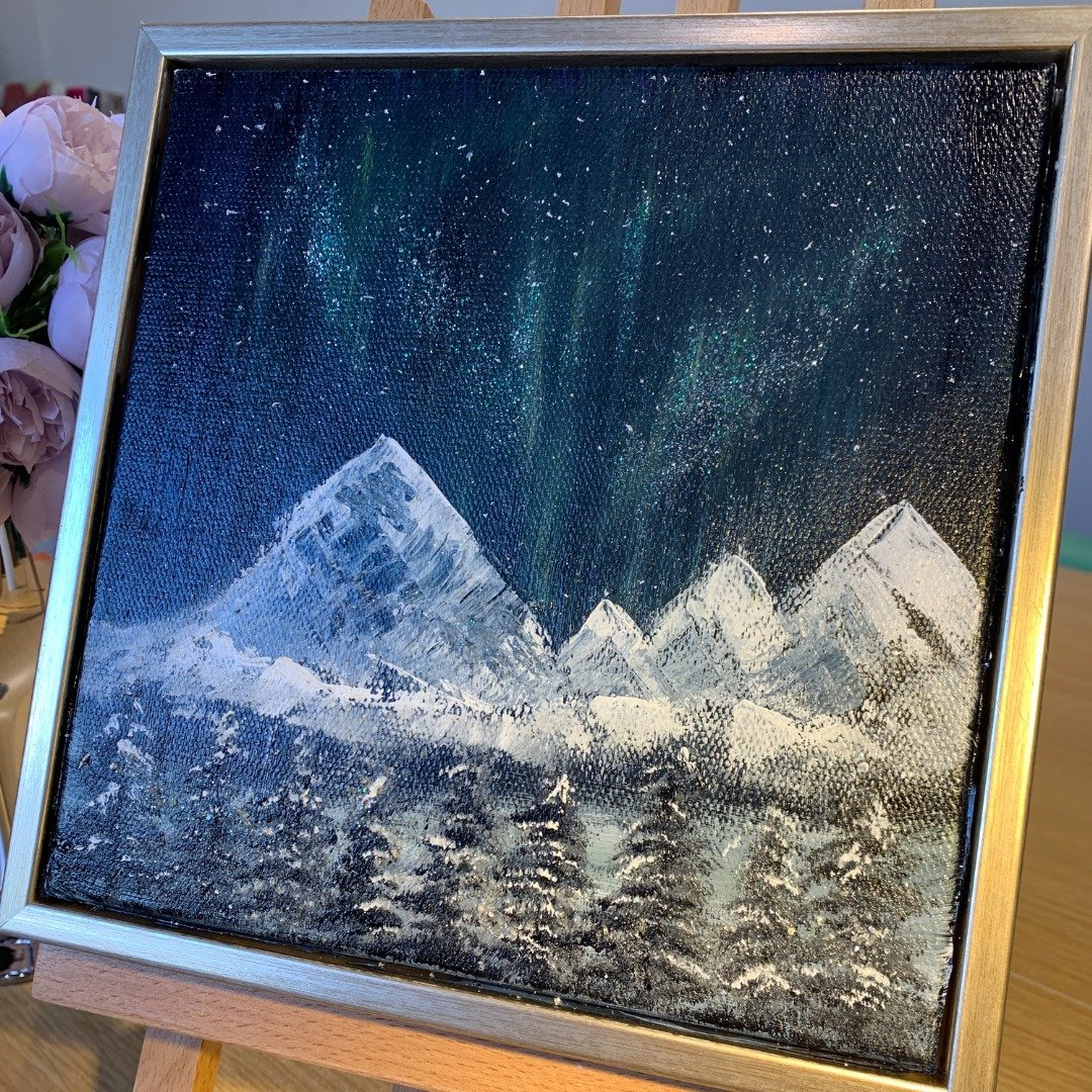 仅此一件|手绘有框装饰画|极光与夜|北欧森林系 - 海报/装饰画/版画 - 棉 黑色