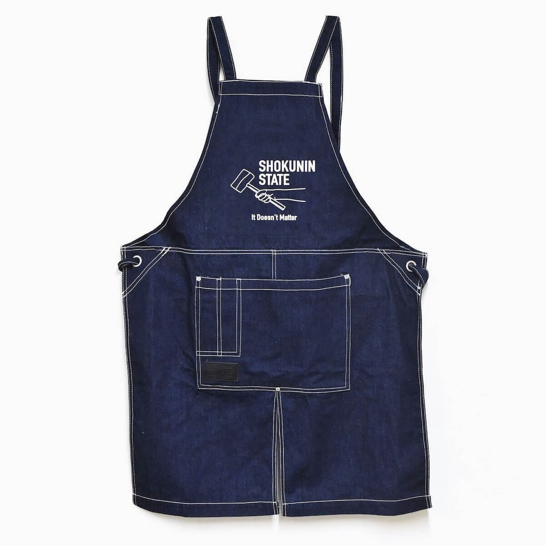 Sold out cotton / denim print apron with work pocket Outdoors Work apron [Denim] KA003 - 围裙 - 其他材质 蓝色
