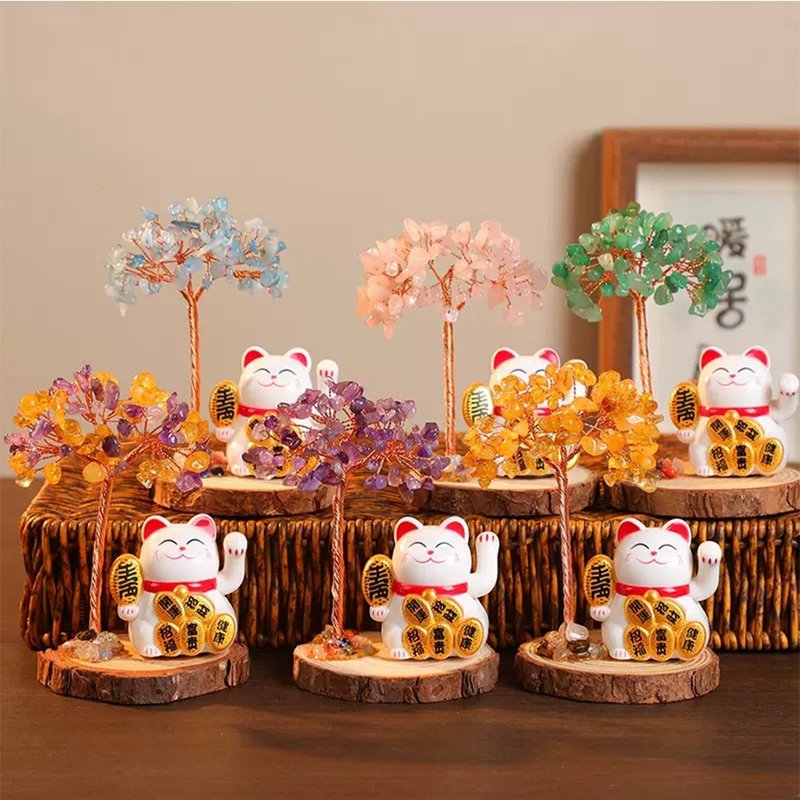 可爱招财猫水晶树碎石招财树转运旺人缘助事业 - 摆饰 - 石头 