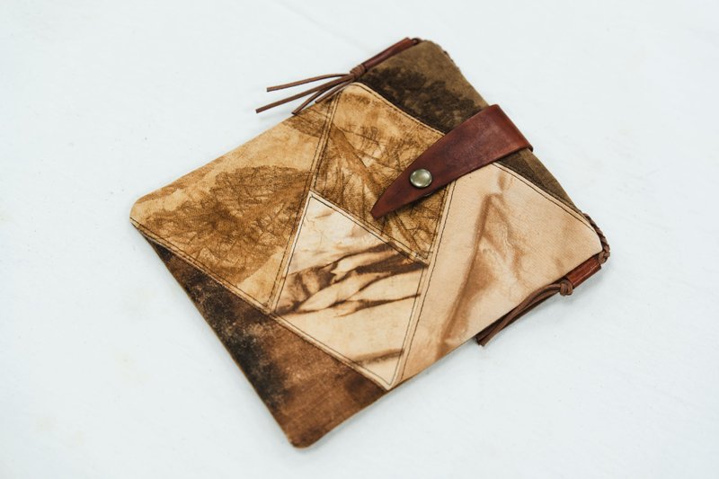 柿聚落拼接侧包(菱形格) - 侧背包/斜挎包 - 棉．麻 咖啡色