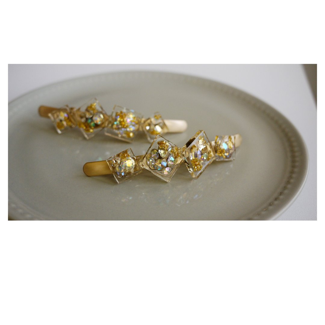 玻璃长廊 | 树脂细工发饰 | 弹簧夹 | hair clip | 透明感 - 发饰 - 其他材质 金色