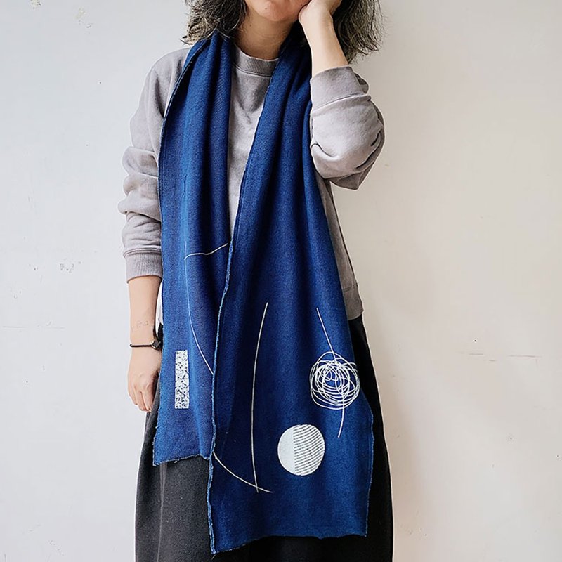 【Fasti岁时记】【出清品】Indigo蓝染拔染纯棉毛圈围巾 - 围巾/披肩 - 棉．麻 蓝色