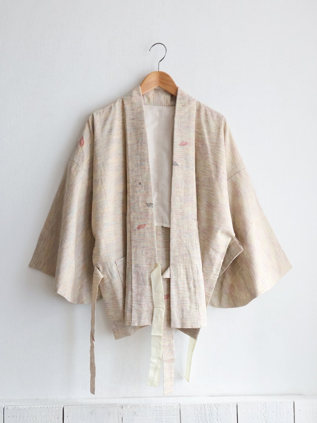 日本制和风印花米色古着道中着和服外套 - 女装休闲/机能外套 - 聚酯纤维 黄色
