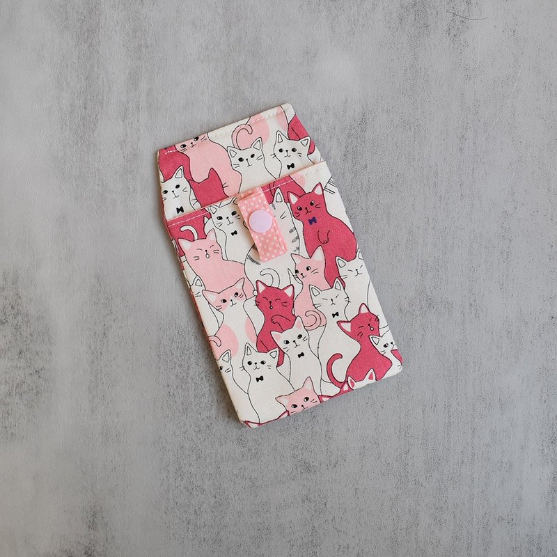 口袋型医师袍笔袋_猫咪排坐 - 铅笔盒/笔袋 - 棉．麻 粉红色