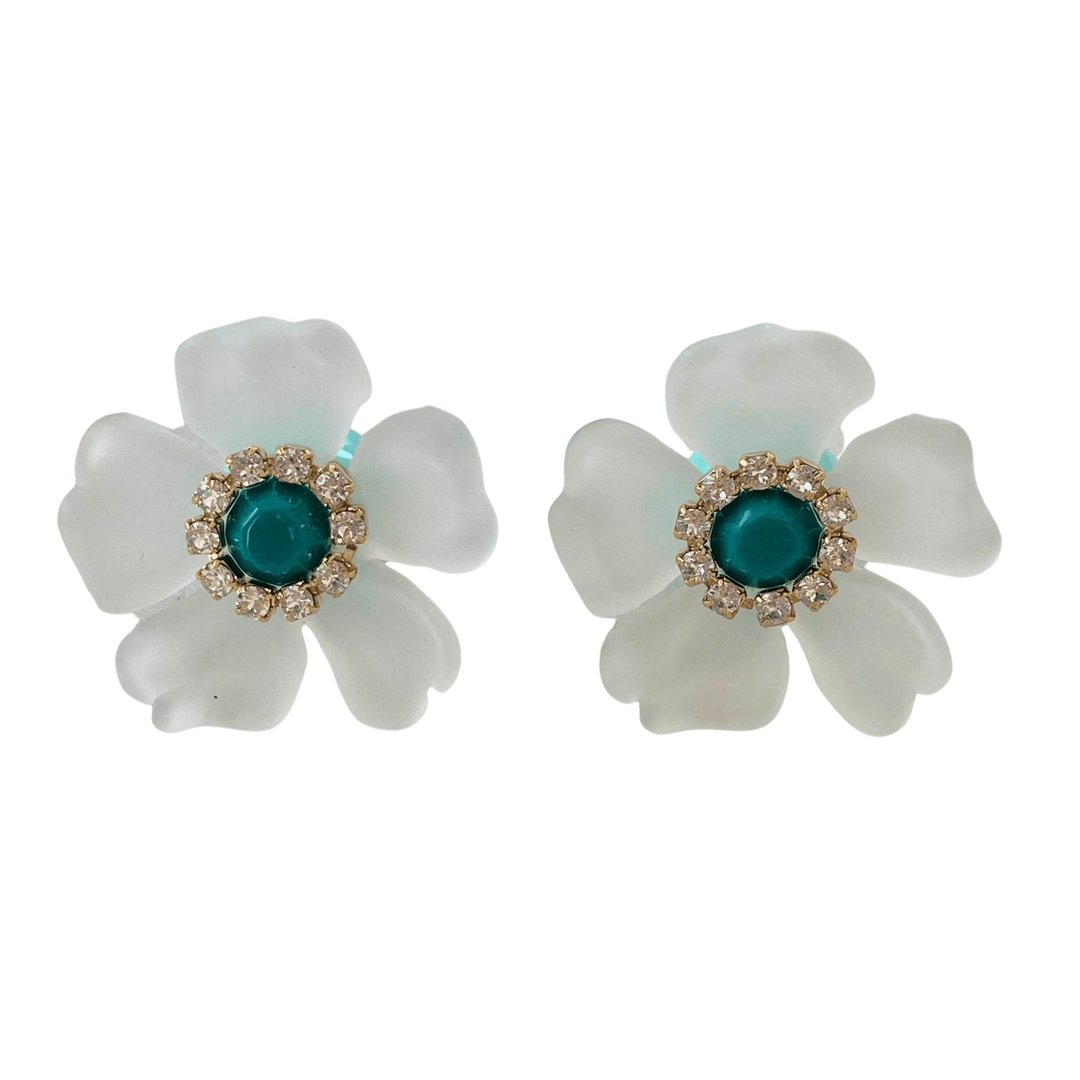 Clay Bijou Earrings, Flower, Emerald Green and Mint - 耳环/耳夹 - 粘土 绿色