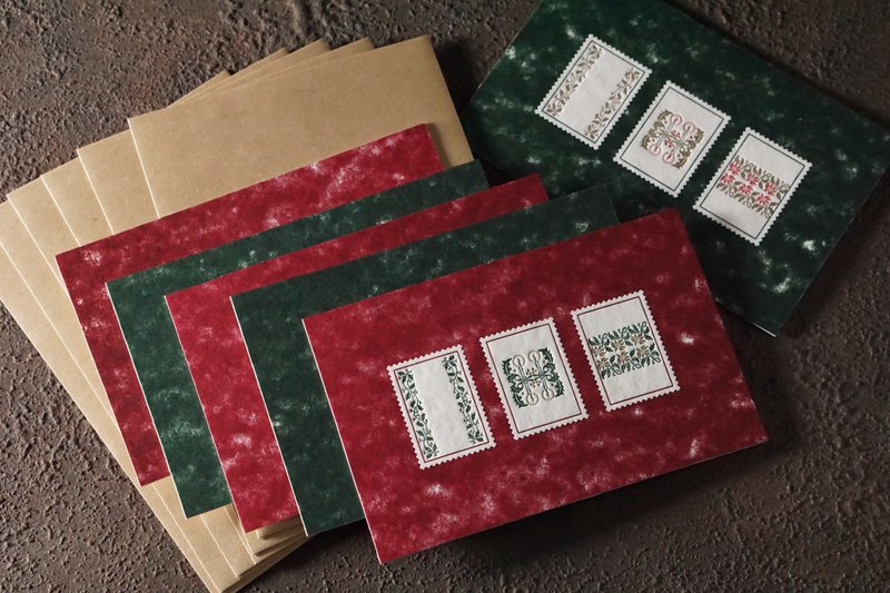 冬青邮票 卡片 附信封 凸版印刷 6张组 - 卡片/明信片 - 纸 红色