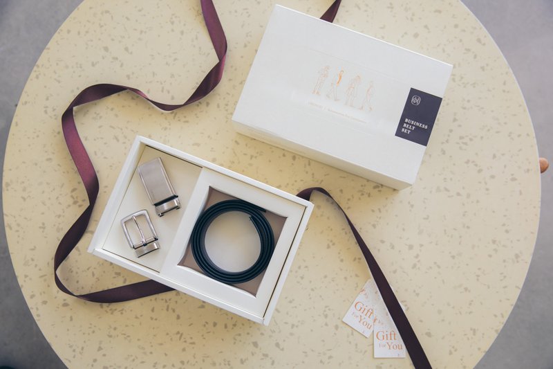 【父亲节礼物】Classic Belt Box 双扣自由配绅士皮带礼盒 - 皮带/腰带 - 真皮 黑色