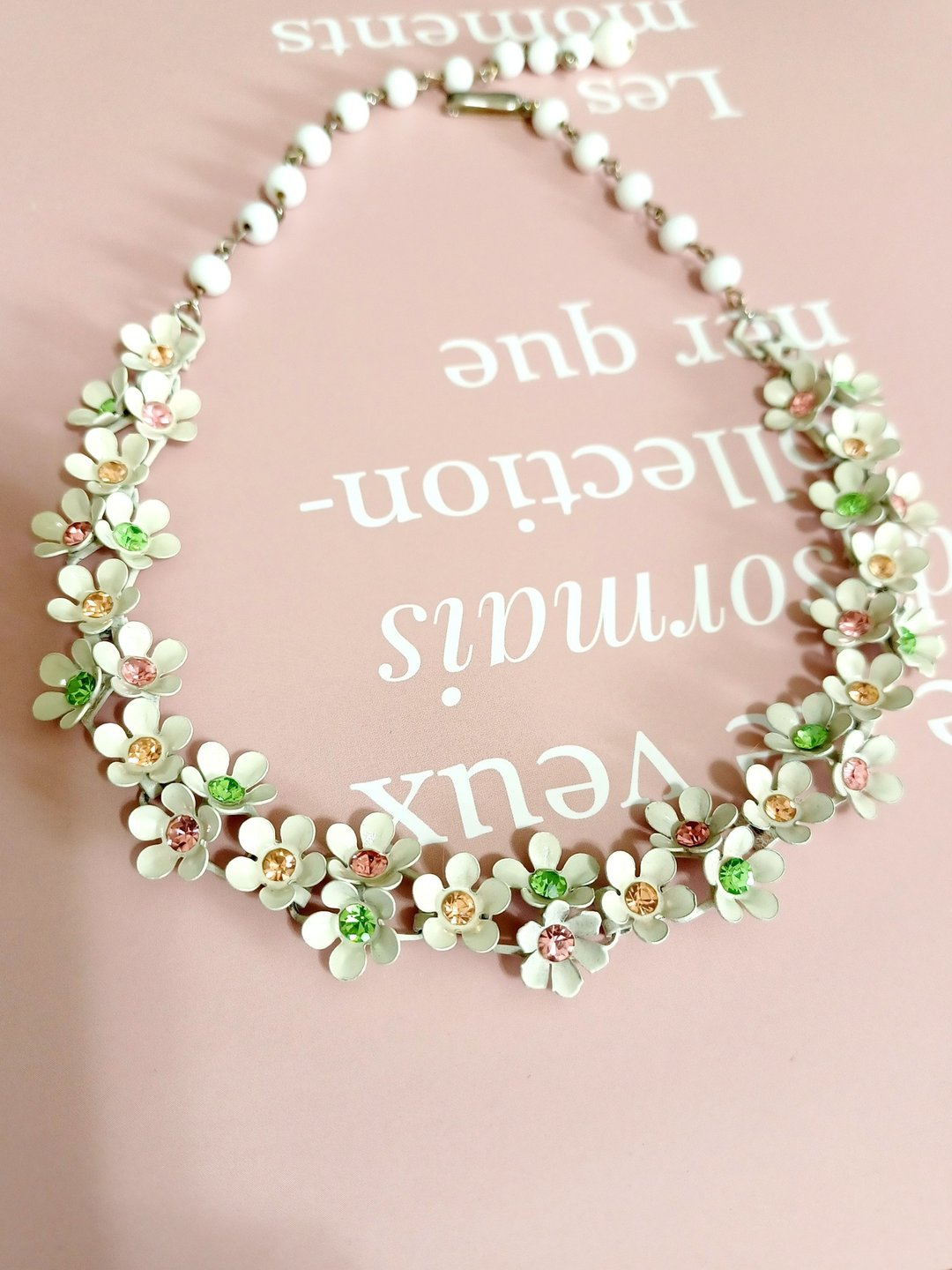 vintage jewelry 古董白珐琅缤纷小雏菊莱茵项链 - 项链 - 其他金属 
