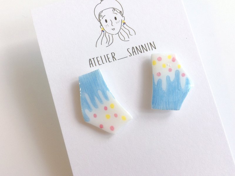 刨冰融化了 耳针 手工耳环  [可订制夹式] - 耳环/耳夹 - 其他材质 多色