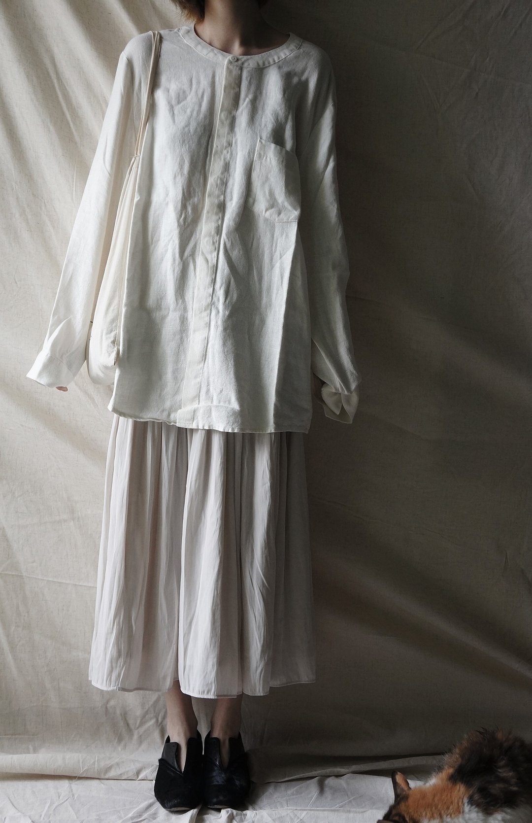linen shirt WHITE 白色亚麻宽松中性衬衣 - 男装衬衫 - 棉 白色