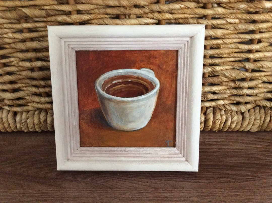A cup of coffee. artwork oil painting original wall art stilllife fruit small p - 墙贴/壁贴 - 其他材质 咖啡色