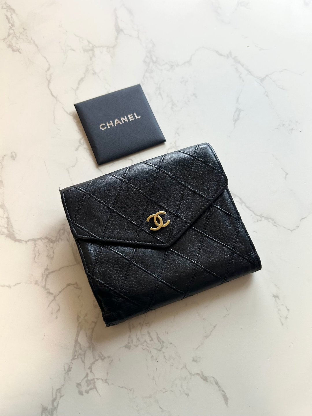 中古Chanel双面鱼子酱皮革 黑色短夹 皮夹 钱包 小包 古董二手包 - 皮夹/钱包 - 真皮 黑色