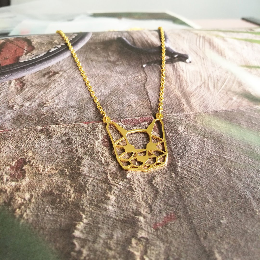 Russian Blue, Geometric, Cat Necklace, Pet Jewelry, Cat mom, Cat lover, Cat Gift - 项链 - 其他金属 金色