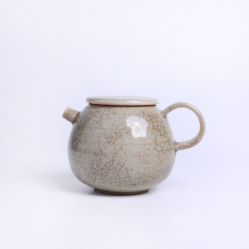 明芽窑 l 冰裂灰釉圆满后手壶 茶壶 0404-27 H3 - 茶具/茶杯 - 陶 灰色