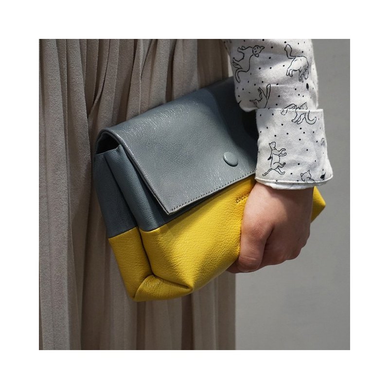 啡配红迷你侧背羊皮小袋 - 手拿包 - 真皮 