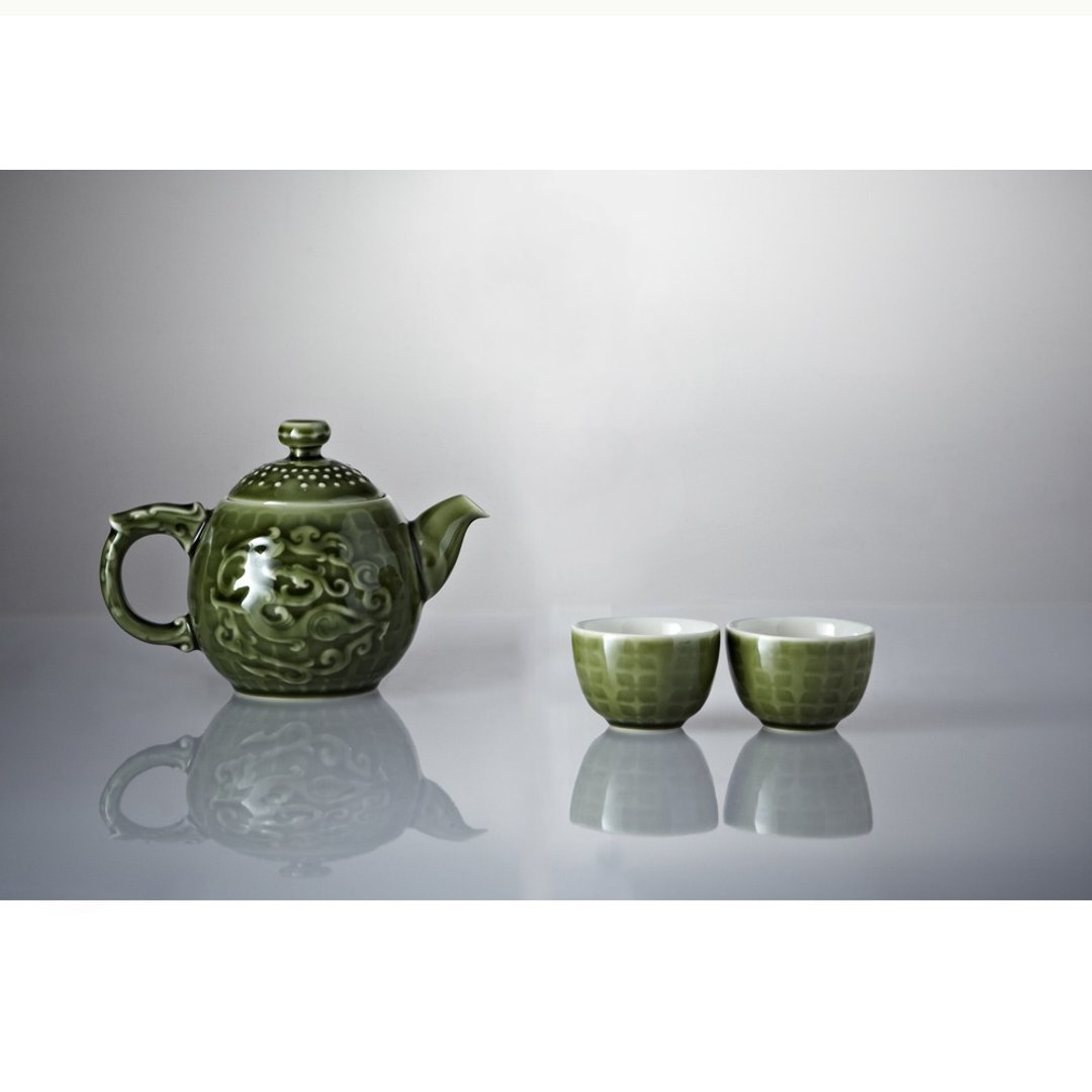 势在必得茶具组 / 绿釉 / 一壶+二杯 - 茶具/茶杯 - 瓷 绿色