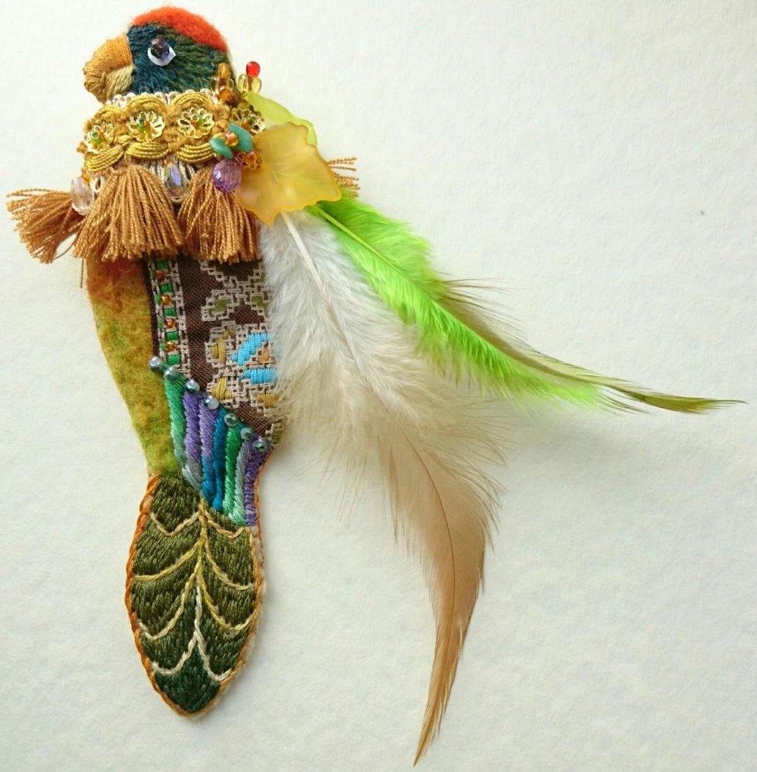 IRODORI AZ brooch (cactus parakeet) - 胸针 - 棉 