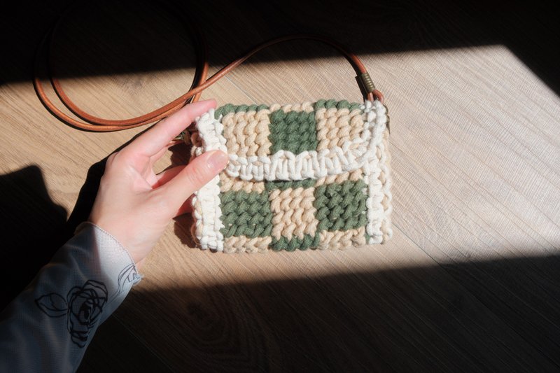 饼干包 编织包 日式方格手提包 - 零钱包 - 棉．麻 
