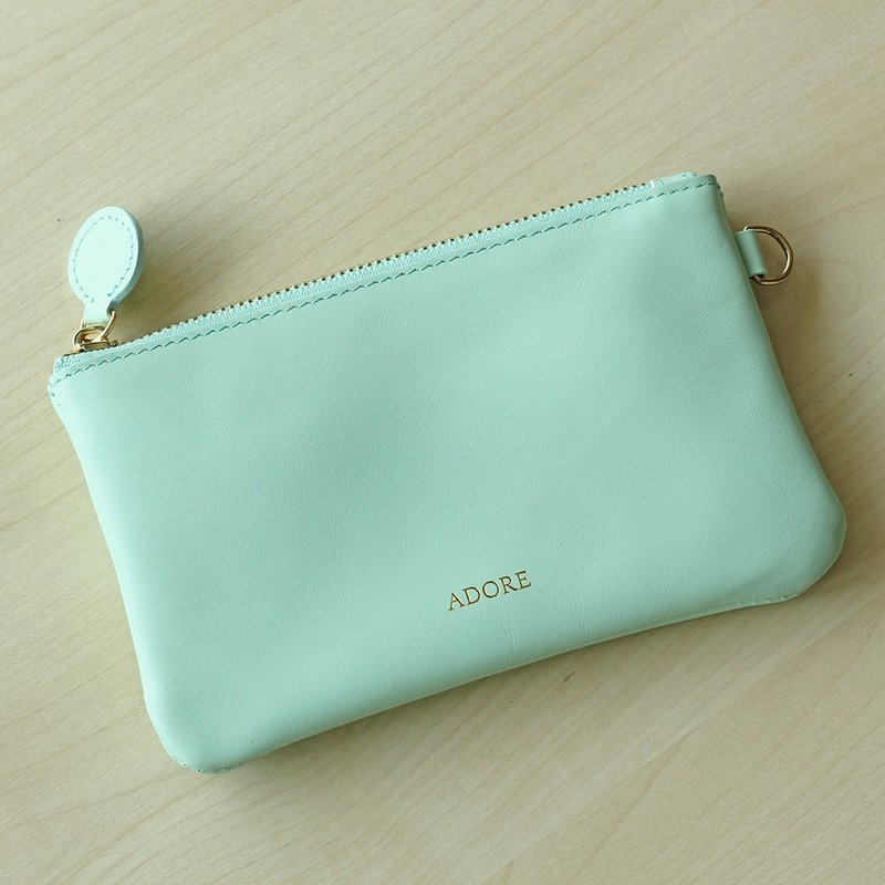 Leather Coin Purse with Personalized Name Stamp - Mint Green - 零钱包 - 真皮 绿色