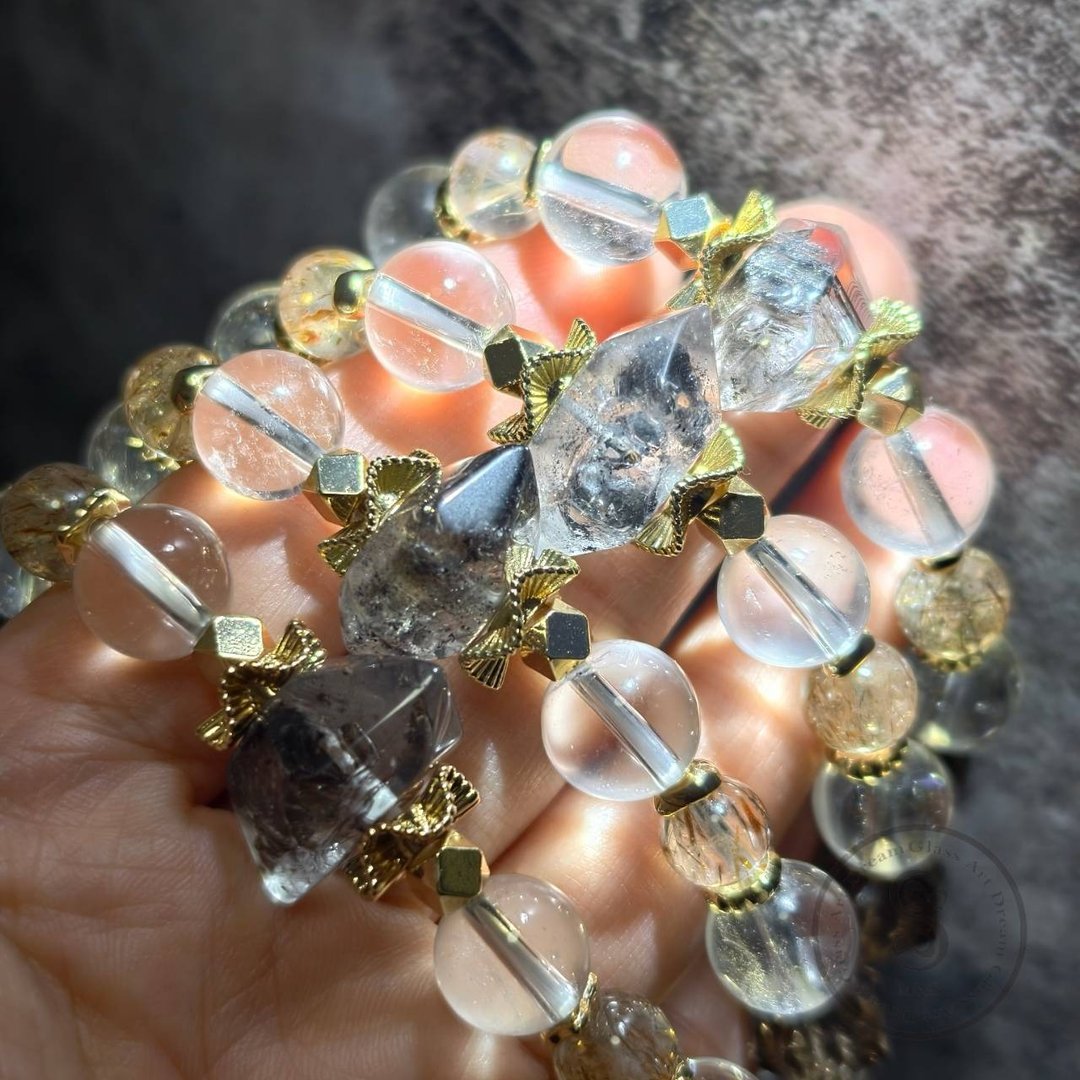 【Dream Crystal Art】特推荐!! - 切面立方闪灵黑金超七水晶手串 - 手链/手环 - 半宝石 透明