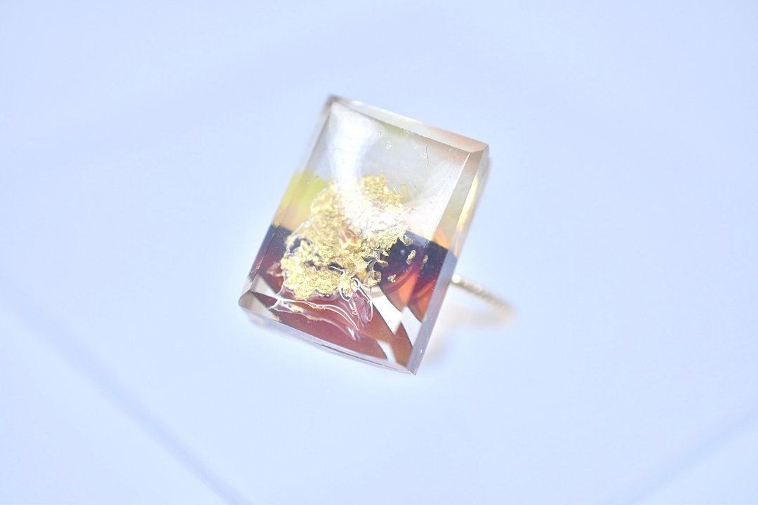 玳瑁玻璃糖果戒指 - 戒指 - 玻璃 金色