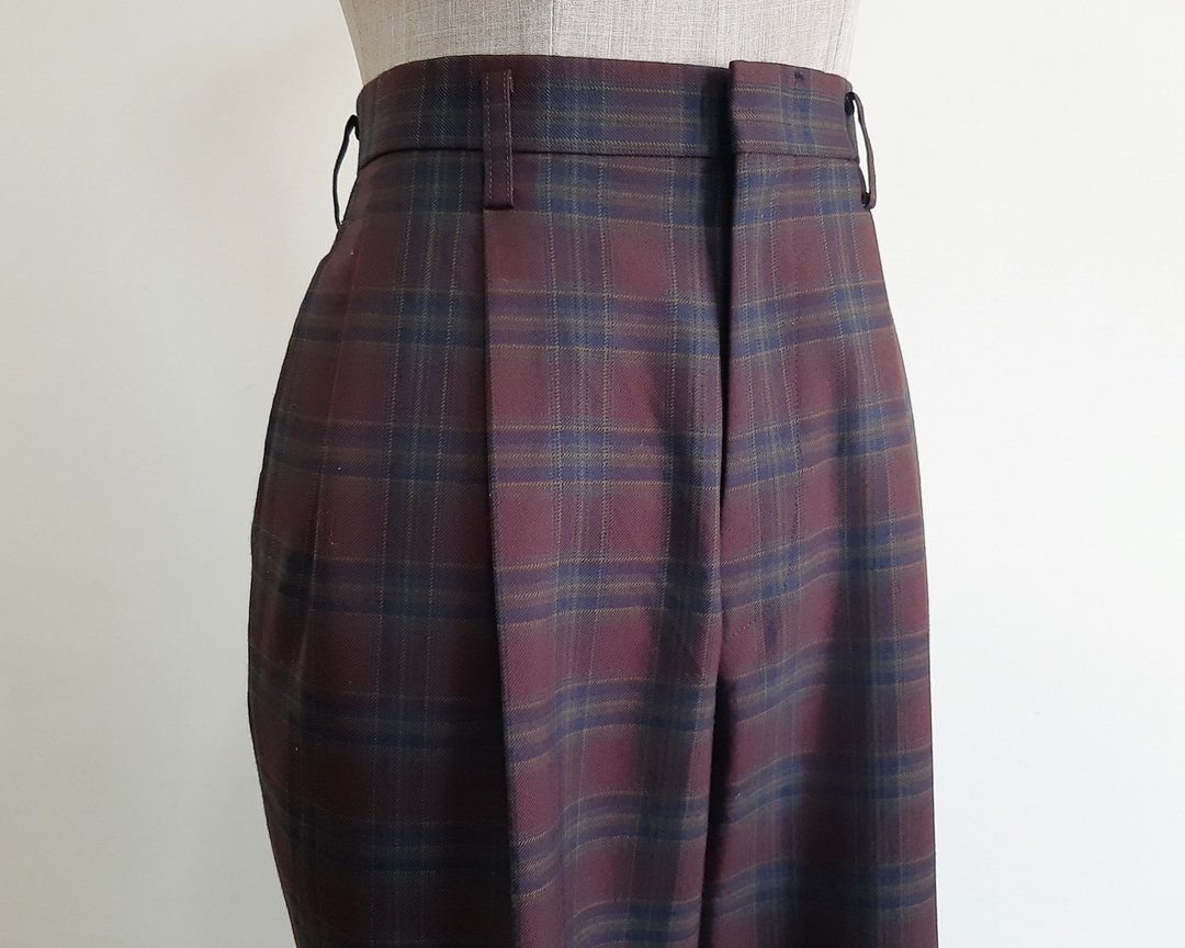 Vintage Green Brown Plaid Pants - 男士长裤 - 其他材质 咖啡色