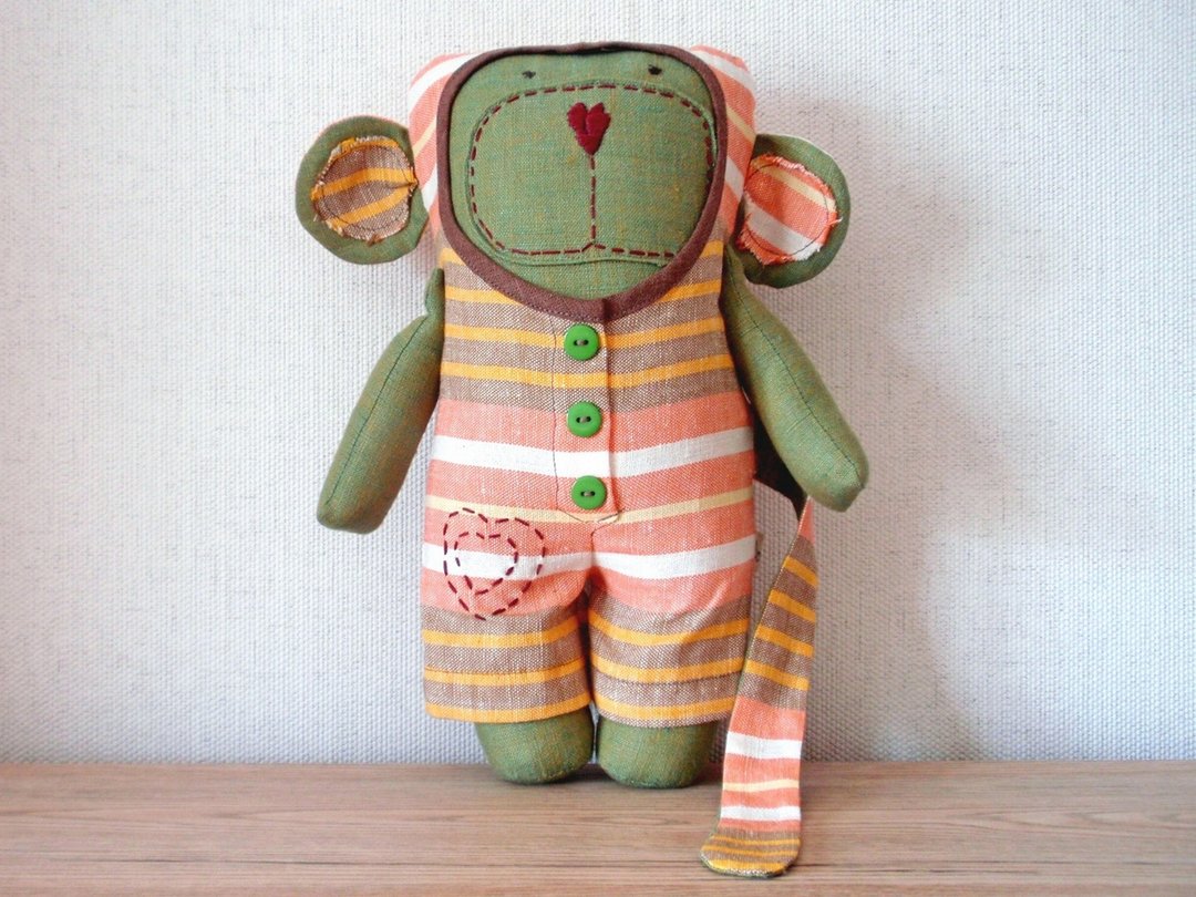 Monkey soft linen toy, Nursery decor - 玩具/玩偶 - 亚麻 橘色