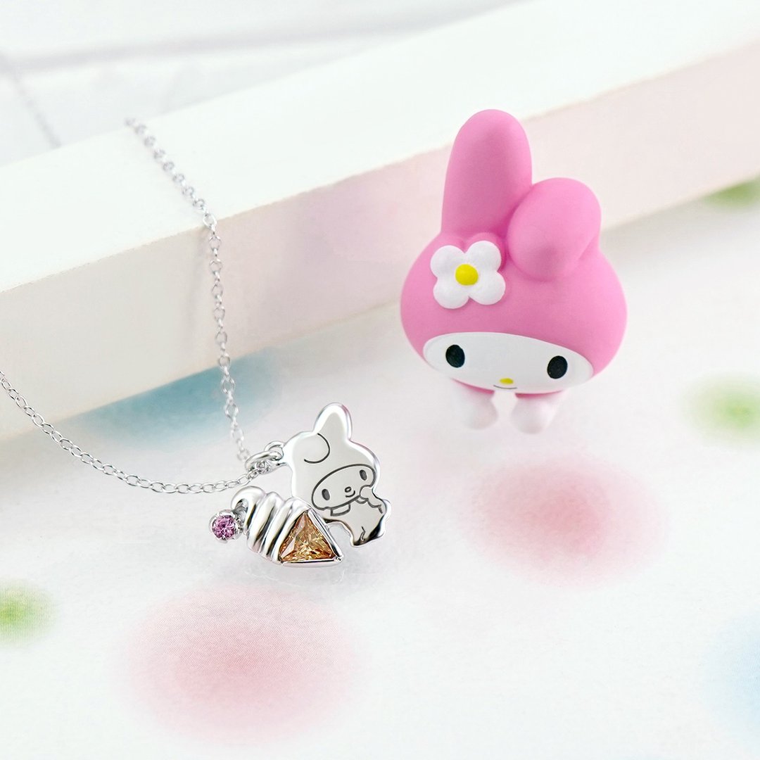 奇幻乐园系列-My Melody 美乐蒂霜淇淋水晶纯银项链 - 项链 - 纯银 银色
