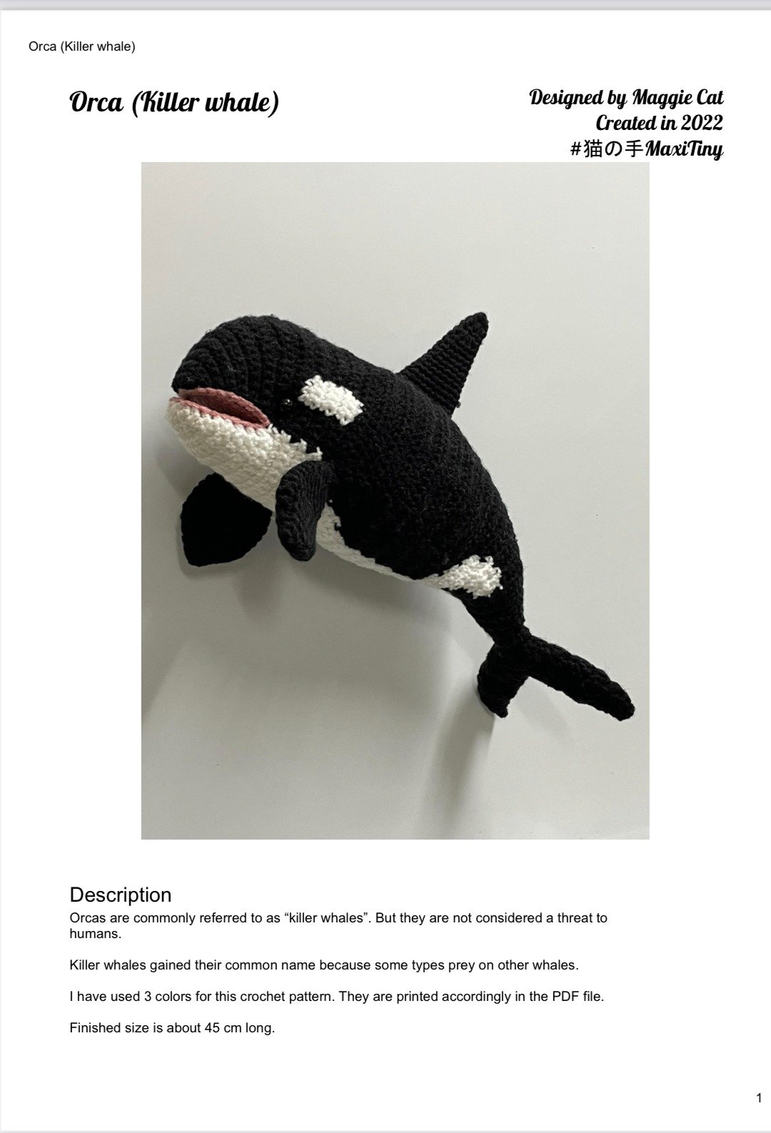 【Digital】Crochet Sea Creatures Orca Amigurumi pattern - 手工艺教程/工具书 - 其他材质 