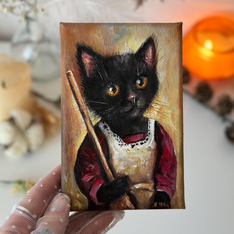 黑猫画布画作，可爱动物，猫咪肖像，黑猫小猫墙面装饰 - 墙贴/壁贴 - 棉．麻 多色