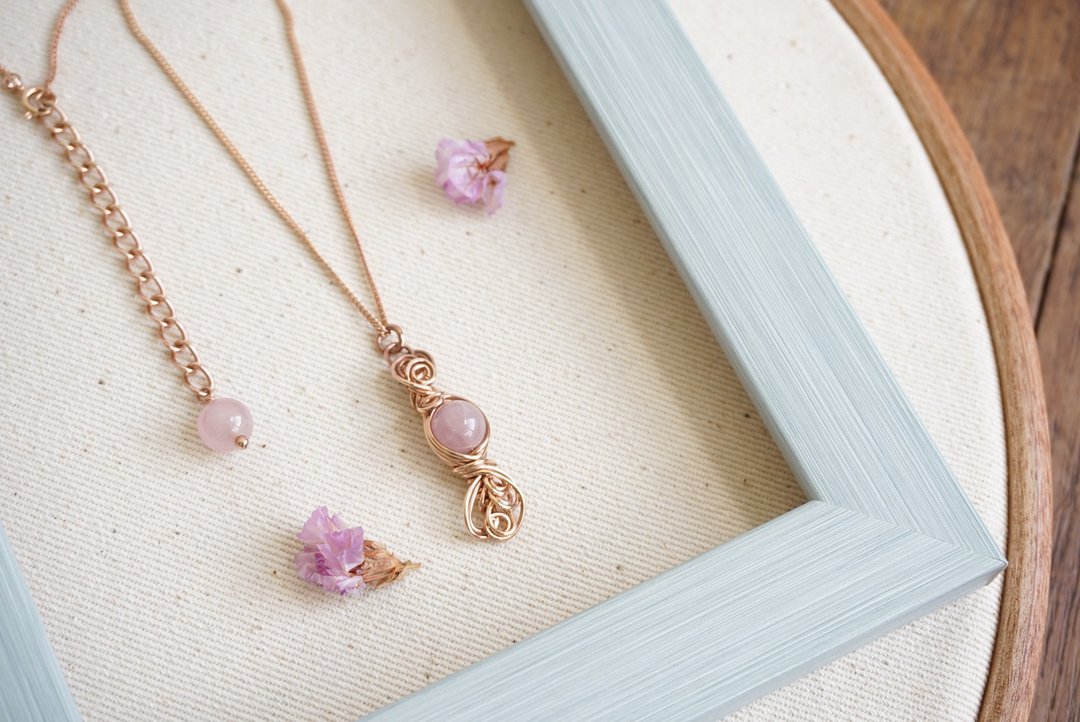 Rural Rush - 'Rosé' necklace : rosequartz - 项链 - 银 粉红色