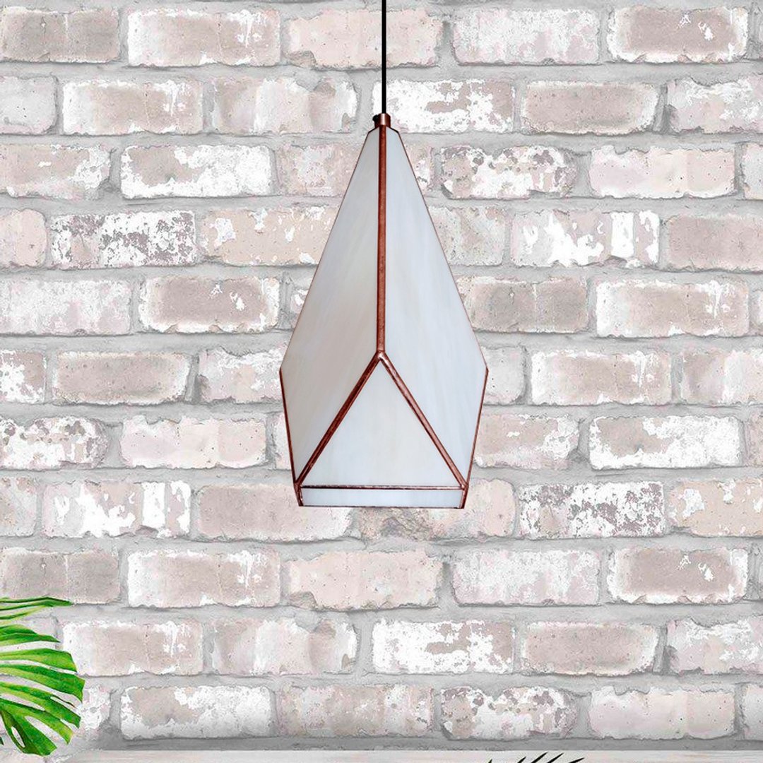 White geometric ivory lamp in the shape of a pyramid - 灯具/灯饰 - 玻璃 白色