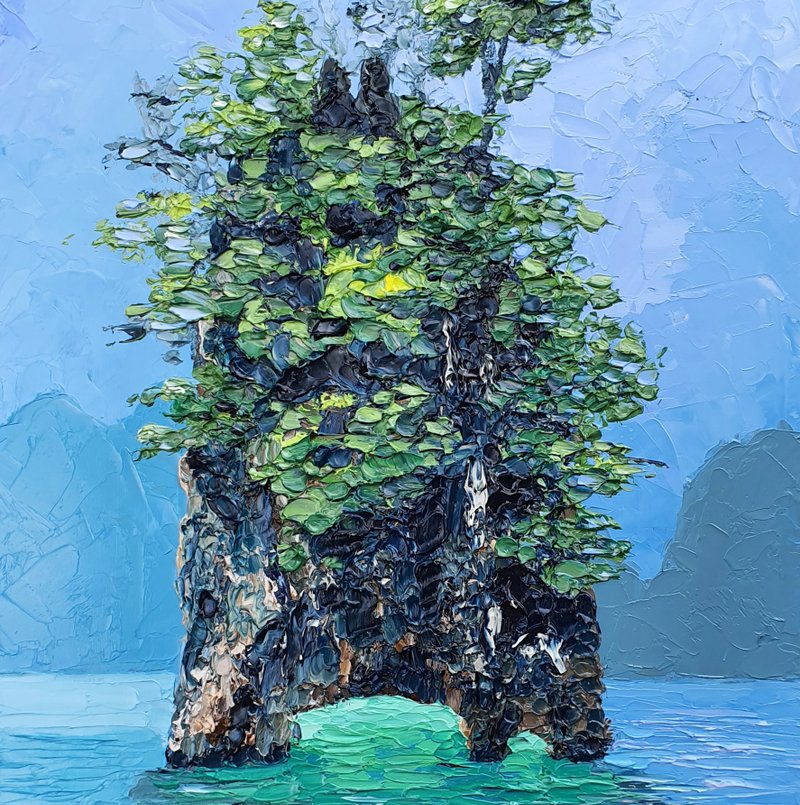 Phi Phi Islands Painting Seascape Original Art Thailand Bay Artwork Travel Beach - 海报/装饰画/版画 - 其他材质 蓝色