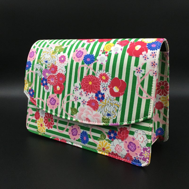 Japanese Flower Mini shoulder Bag Green Hello Tokyo - 侧背包/斜挎包 - 棉．麻 绿色