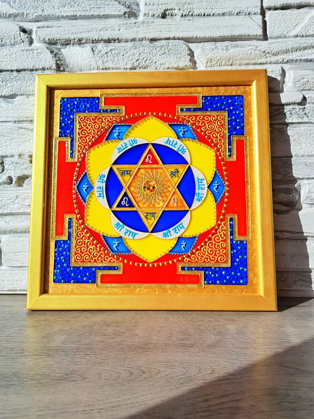 太阳Yantra Surya曼陀罗墙艺术瑜伽装饰冥想瑜伽神圣几何 - 墙贴/壁贴 - 玻璃 橘色