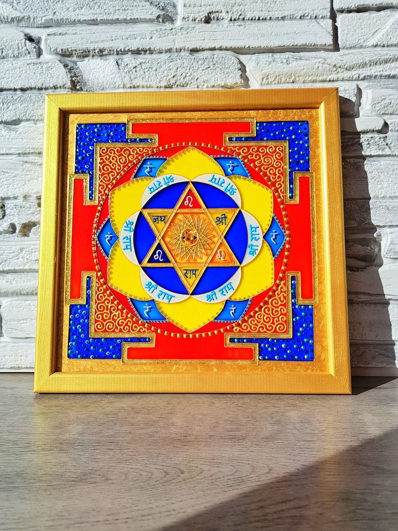 太阳Yantra Surya曼陀罗墙艺术瑜伽装饰冥想瑜伽神圣几何 - 墙贴/壁贴 - 玻璃 橘色