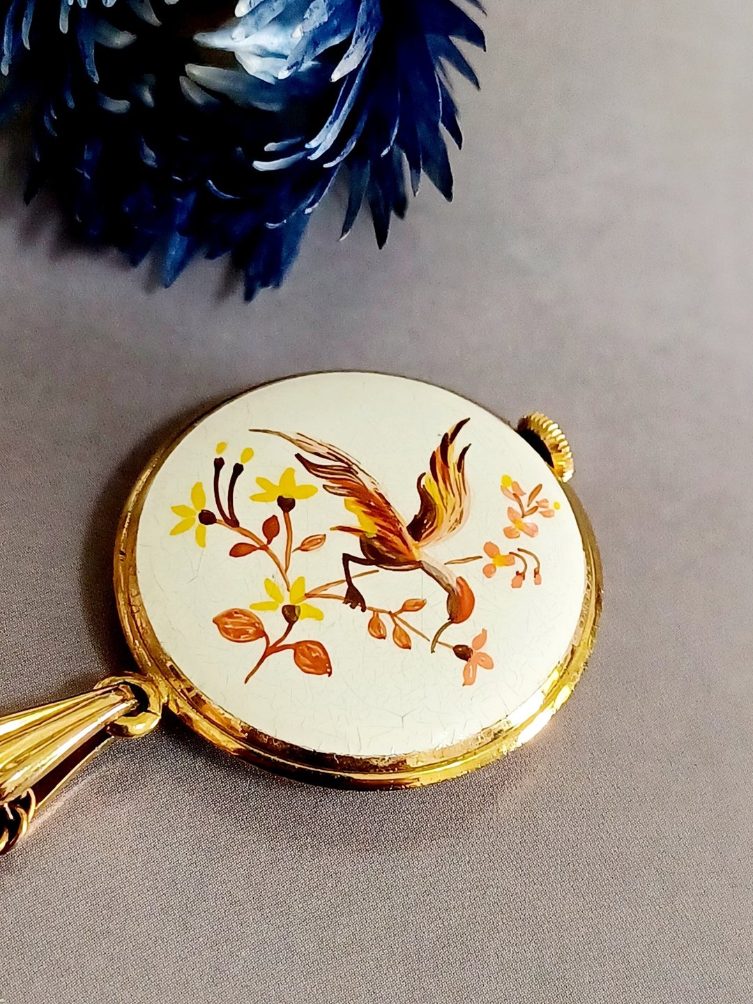 Avintage jewelry PACINE 白珐琅花鸟机械表  项链 1880 元 - 项链 - 其他金属 