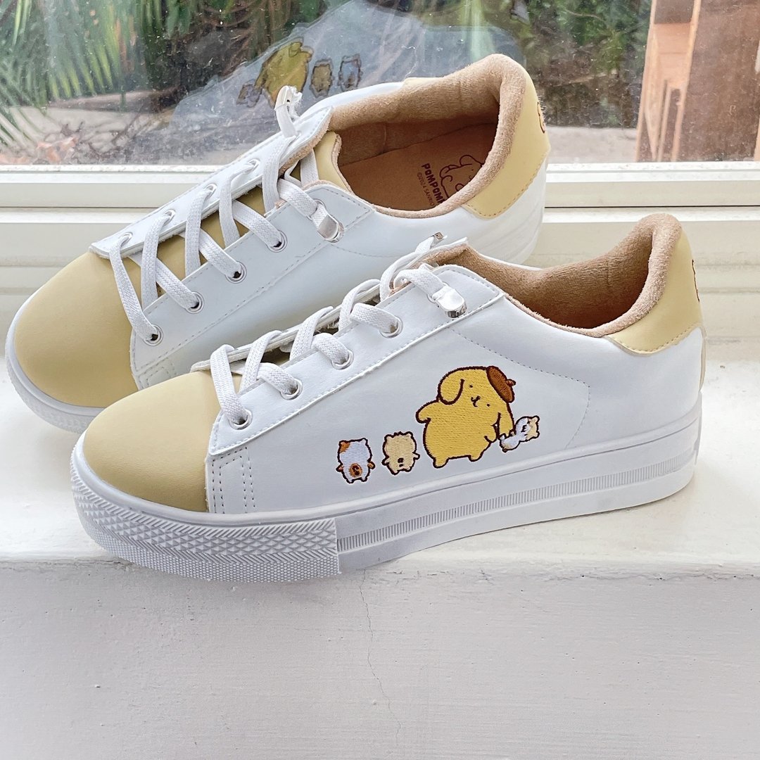 Pompompurin 布丁狗与仓鼠们跳色免绑带厚底休闲鞋不弯腰鞋 - 小白鞋 - 女款休闲鞋 - 人造皮革 白色