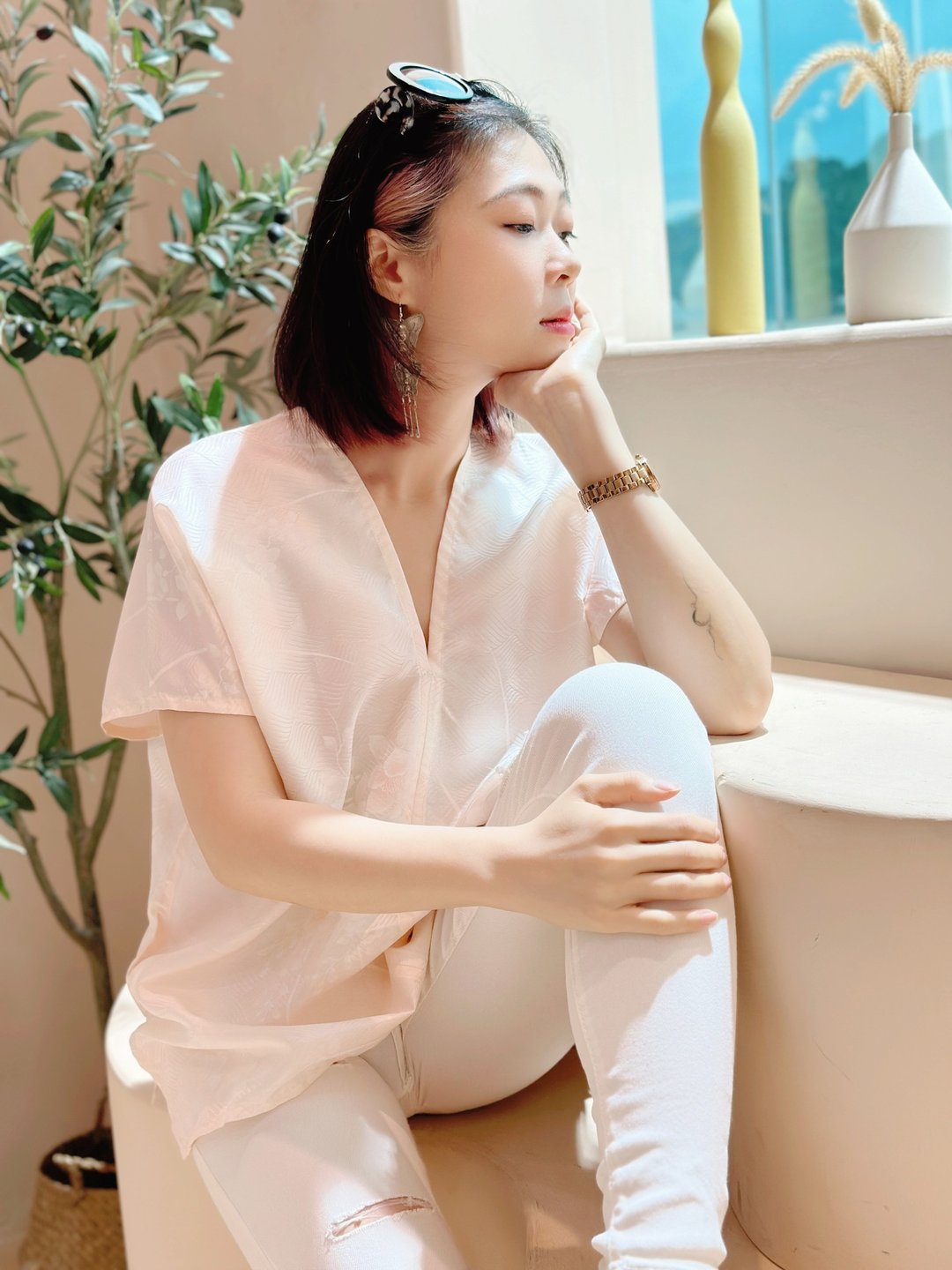 大人的浪漫前短后长粉色渲染丝质柔软花卉四角衣四方衣 - 女装背心 - 丝．绢 粉红色