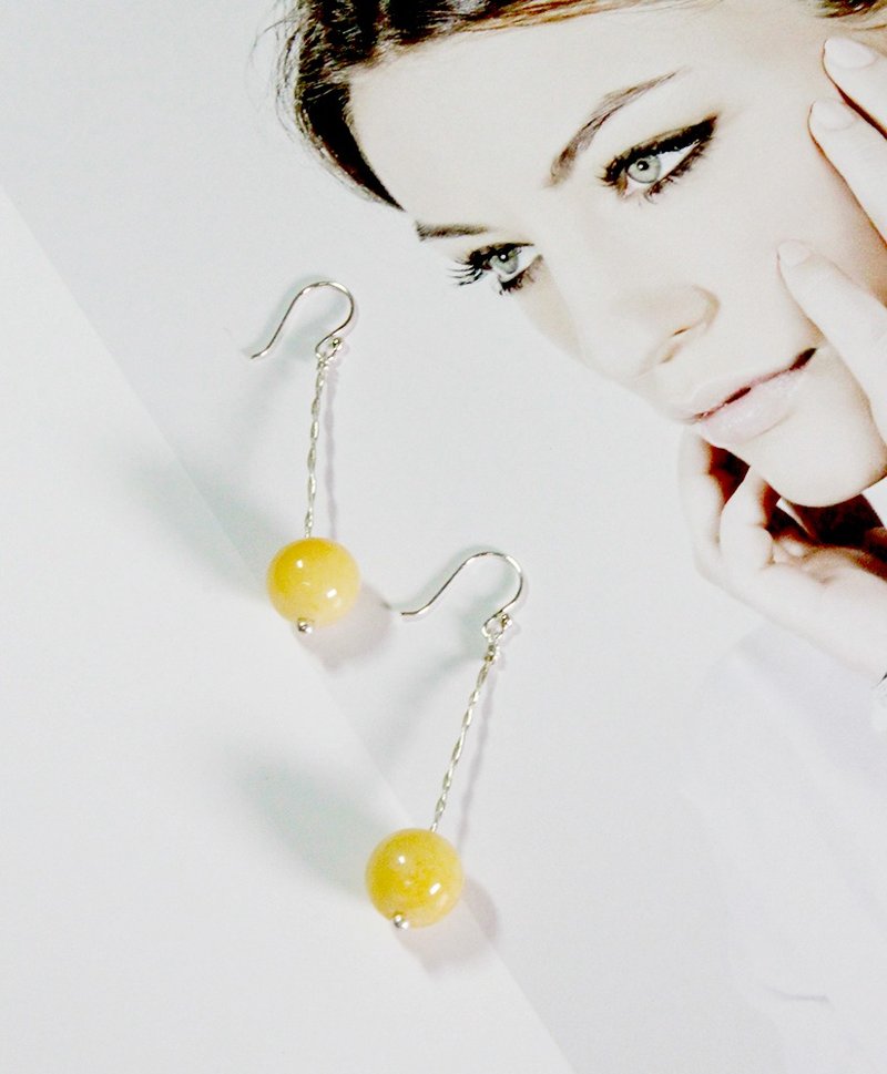 【纯银系列】玉润珠圆系列 - 亭亭玉立耳环 - 耳环/耳夹 - 纯银 橘色