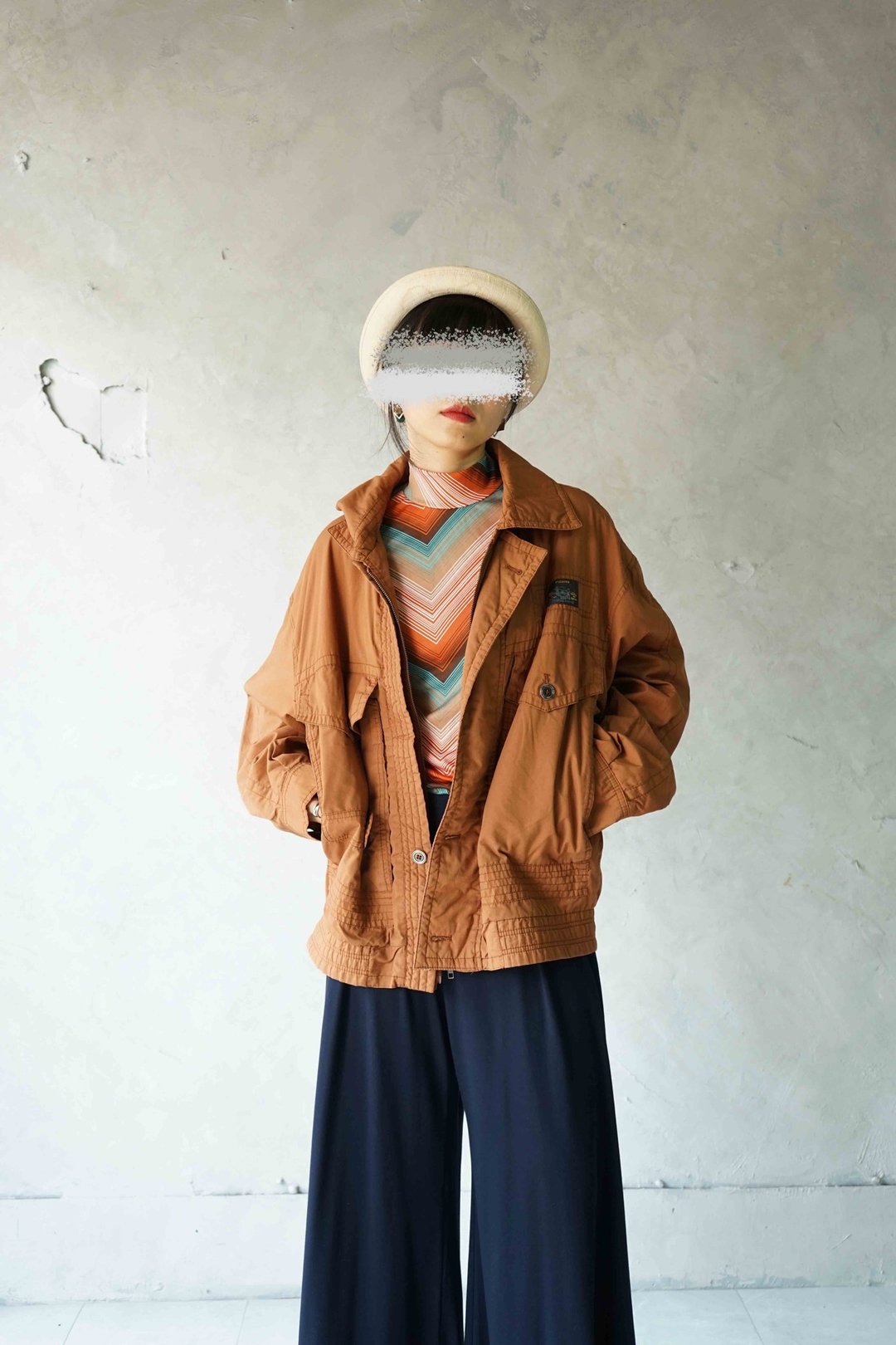 寻宝古着-复古砖黄多口袋工装风格中性夹克外套 - 女装休闲/机能外套 - 聚酯纤维 橘色