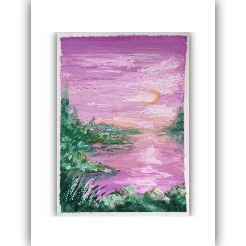 原创明信片 ACEO 日落微型风景画 水粉画 - 墙贴/壁贴 - 纸 多色